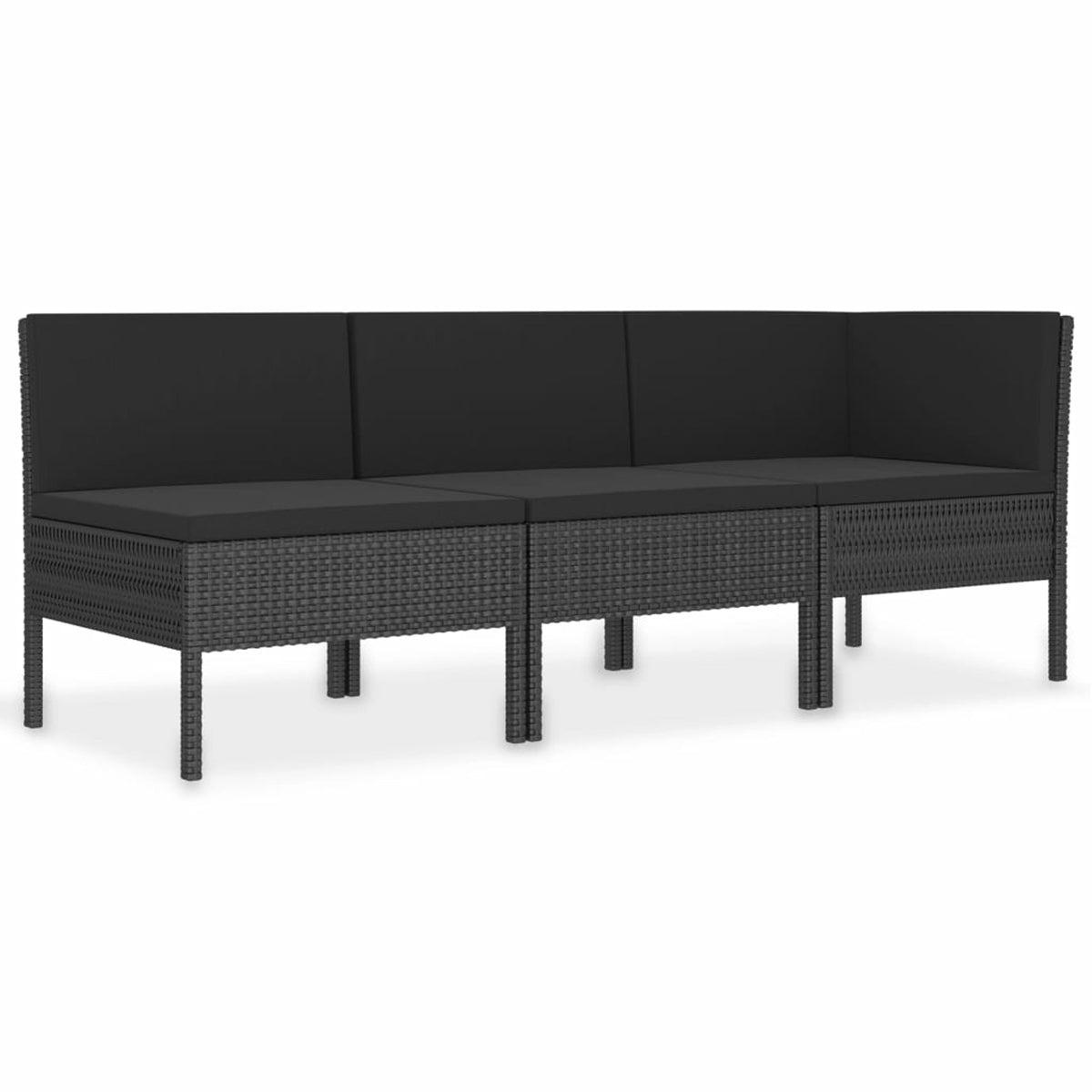 3 Piece Poly Rattan Outdoor Sectional Sofa Set with Cushions Steel Frame M40522