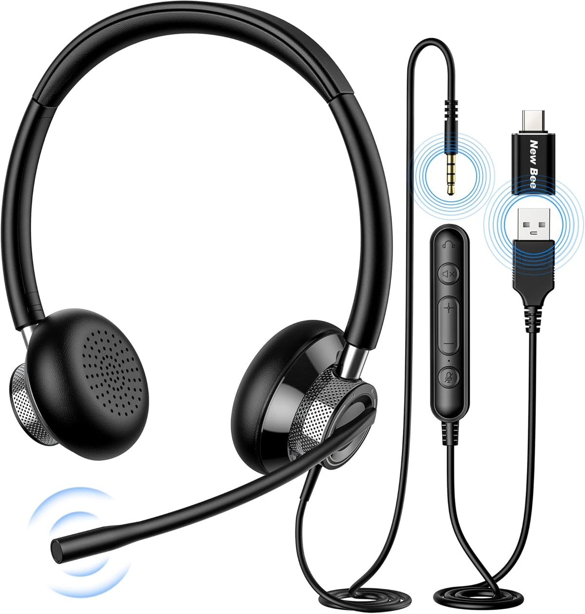 USB Headset with Microphone, Wired, Pack of 2 S856428