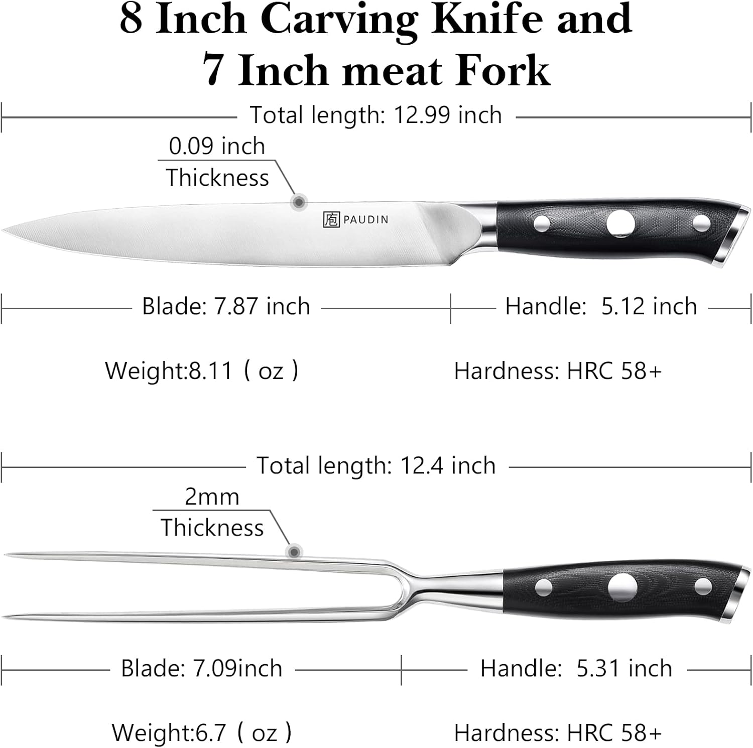 Carving Knife and Fork Set, German High Carbon Stainless Steel, Full Tang K596656