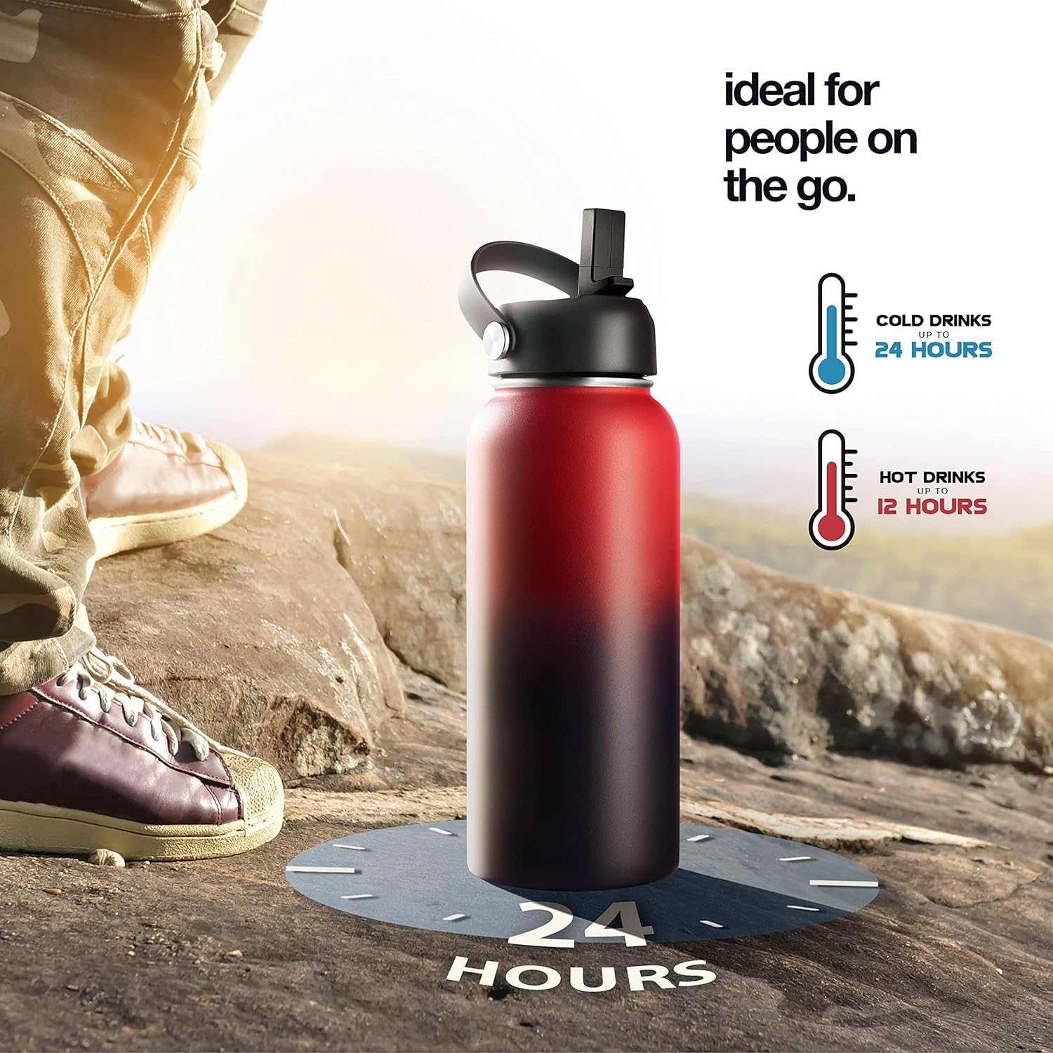 Stainless Steel Double Wall Insulated Sports Water Bottle, 40 OZ BPA Free Y79644