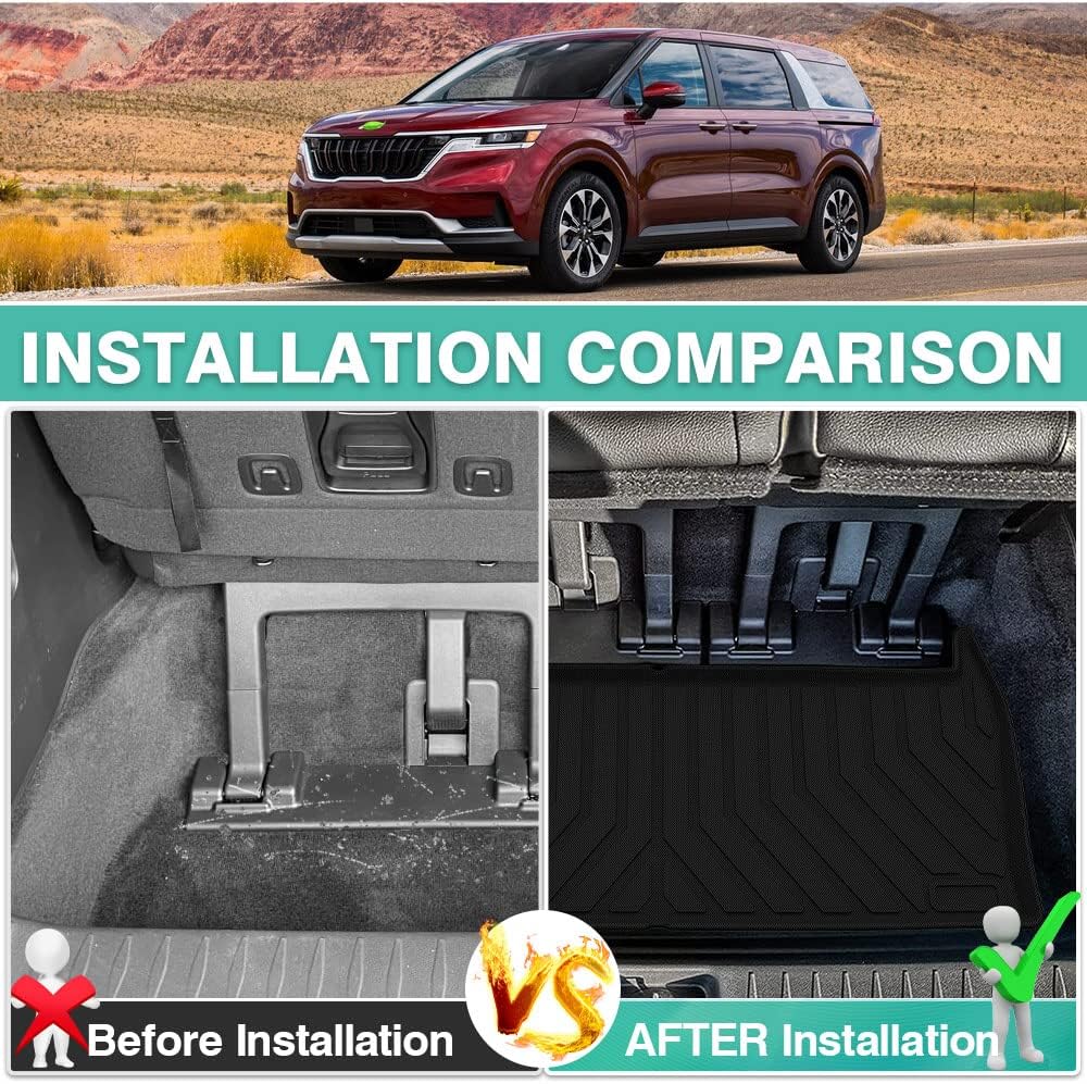 Cargo Liner for 2022 Kia Carnival Behind The 3rd Row Trunk Liner All Weather Rear Cargo Trunk Floor Mat Pack of 2 Q733