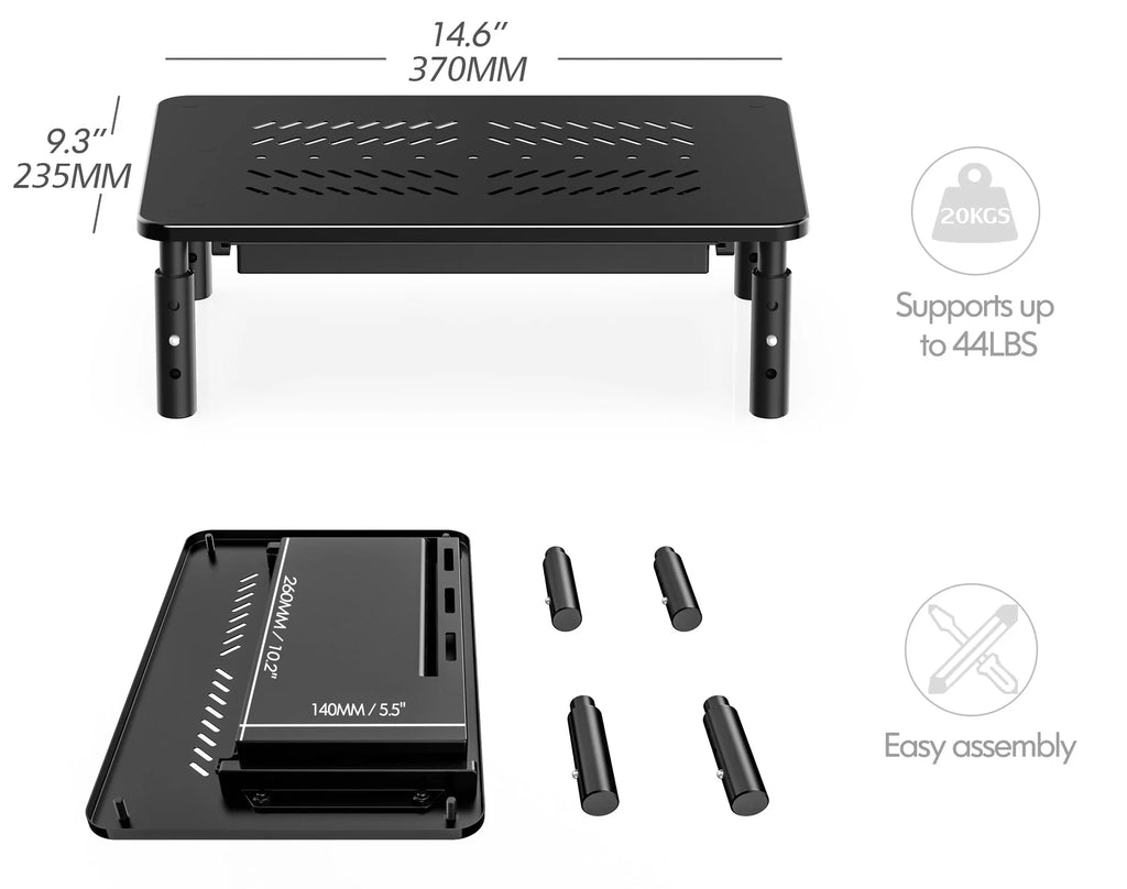 Black Metal Dual Monitor Stand with Drawer 2PK P90950