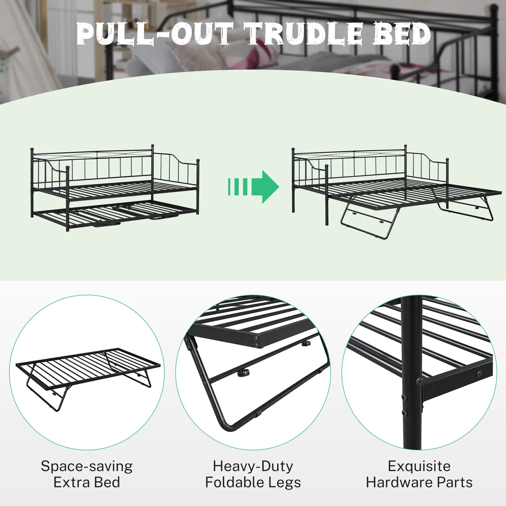 Black Twin Size Metal Daybed with Trundle E633070