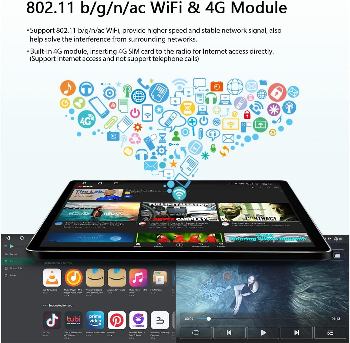 8 Inch Single Din Android Car Stereo with CarPlay and Android Auto Q8394