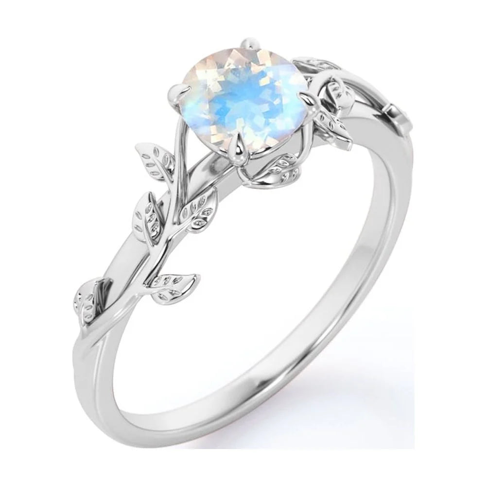 0.50 Carat Round Cut Rainbow Moonstone Engagement Ring U258