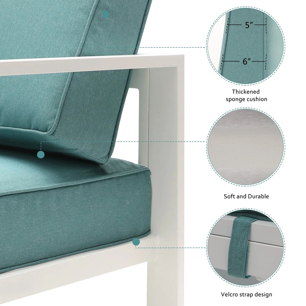 5 Pcs Patio Furniture Set Aluminum Frame Outdoor Sectional Sofa with Ottomans and Coffee, White P538