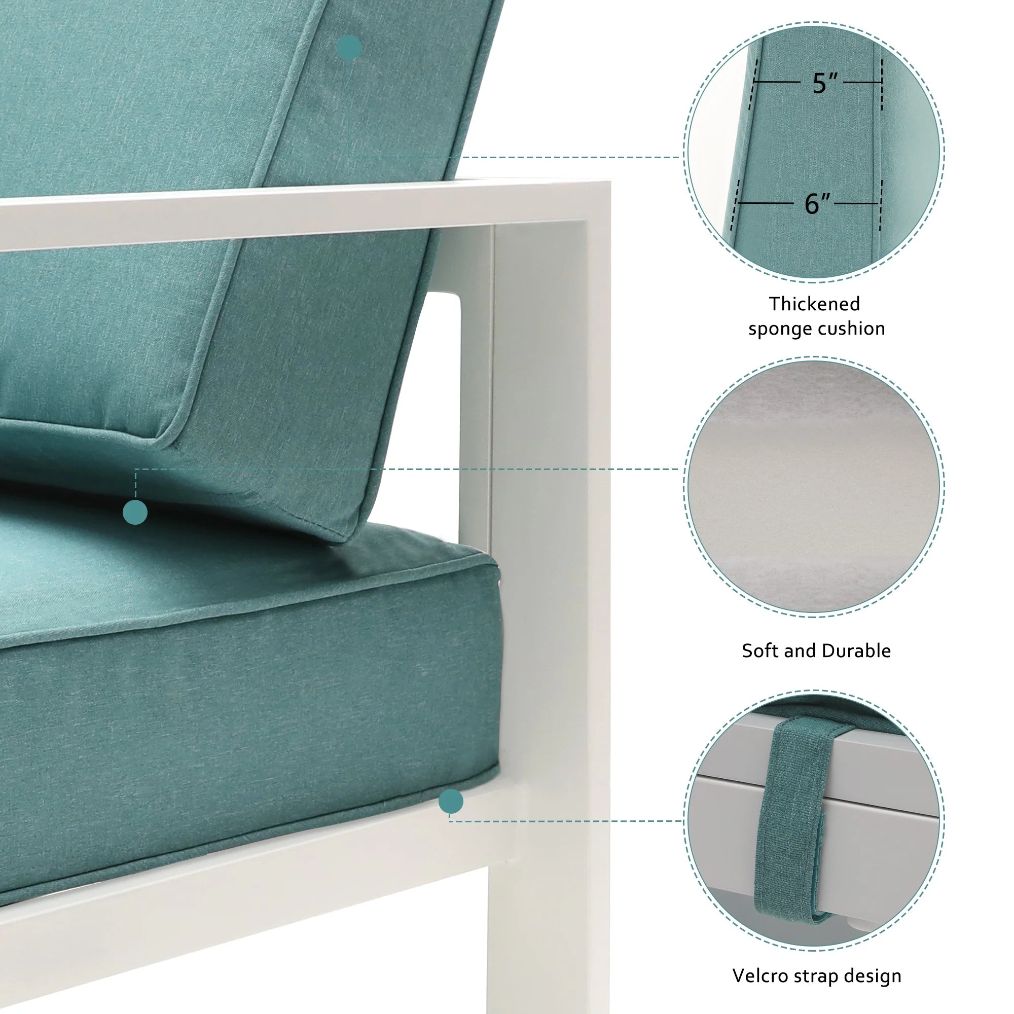 5 Pcs Patio Furniture Set Aluminum Frame Outdoor Sectional Sofa with Ottomans and Coffee, White P538