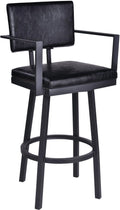 Black Powder Coated Faux Leather Barstool with Arms Y5420