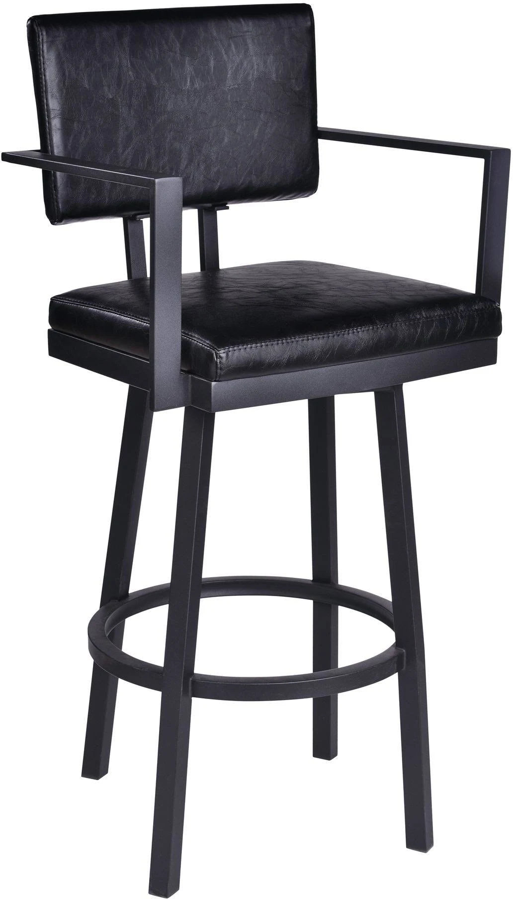 Black Powder Coated Faux Leather Barstool with Arms Y5420