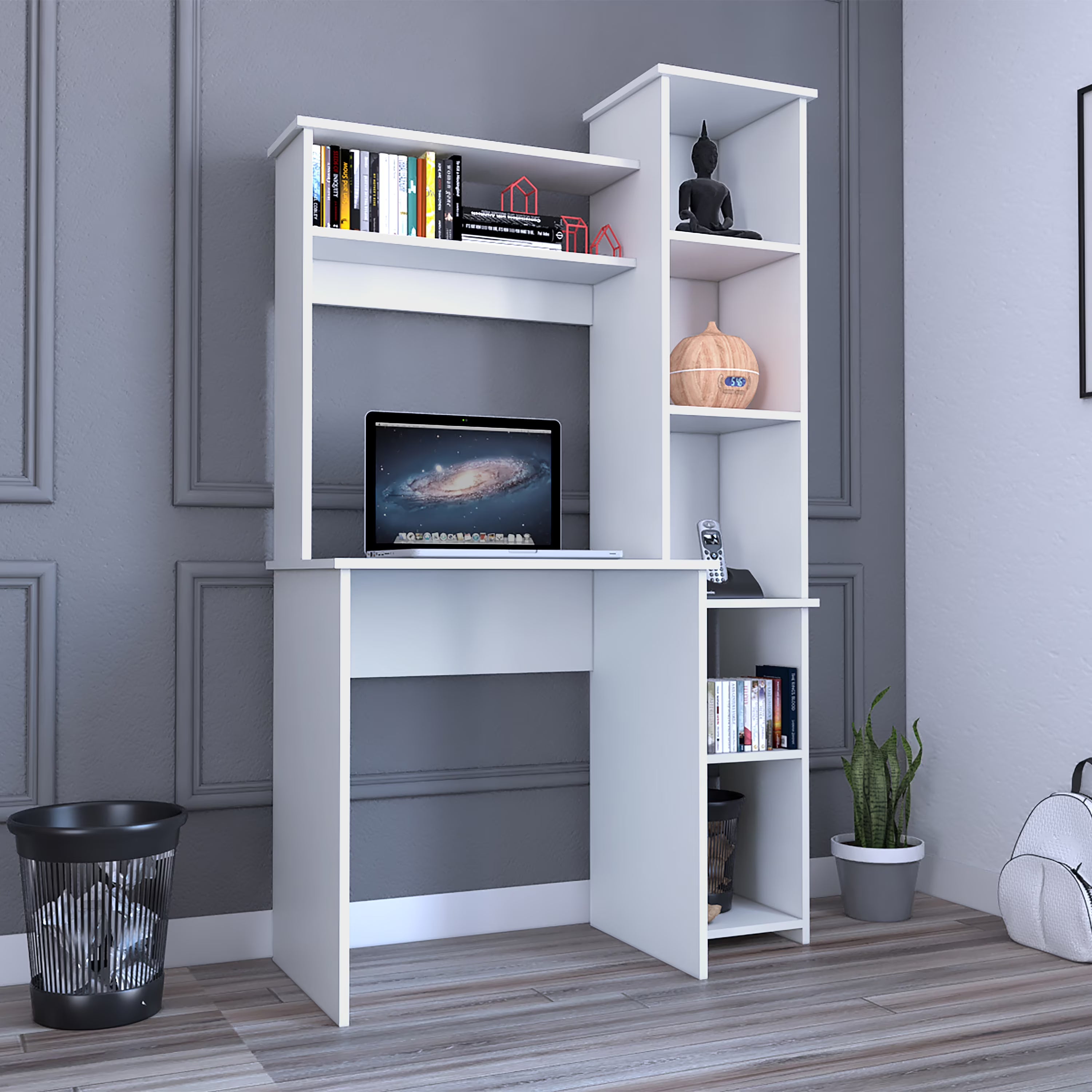 White Writing Desk with Five Shelves F2361