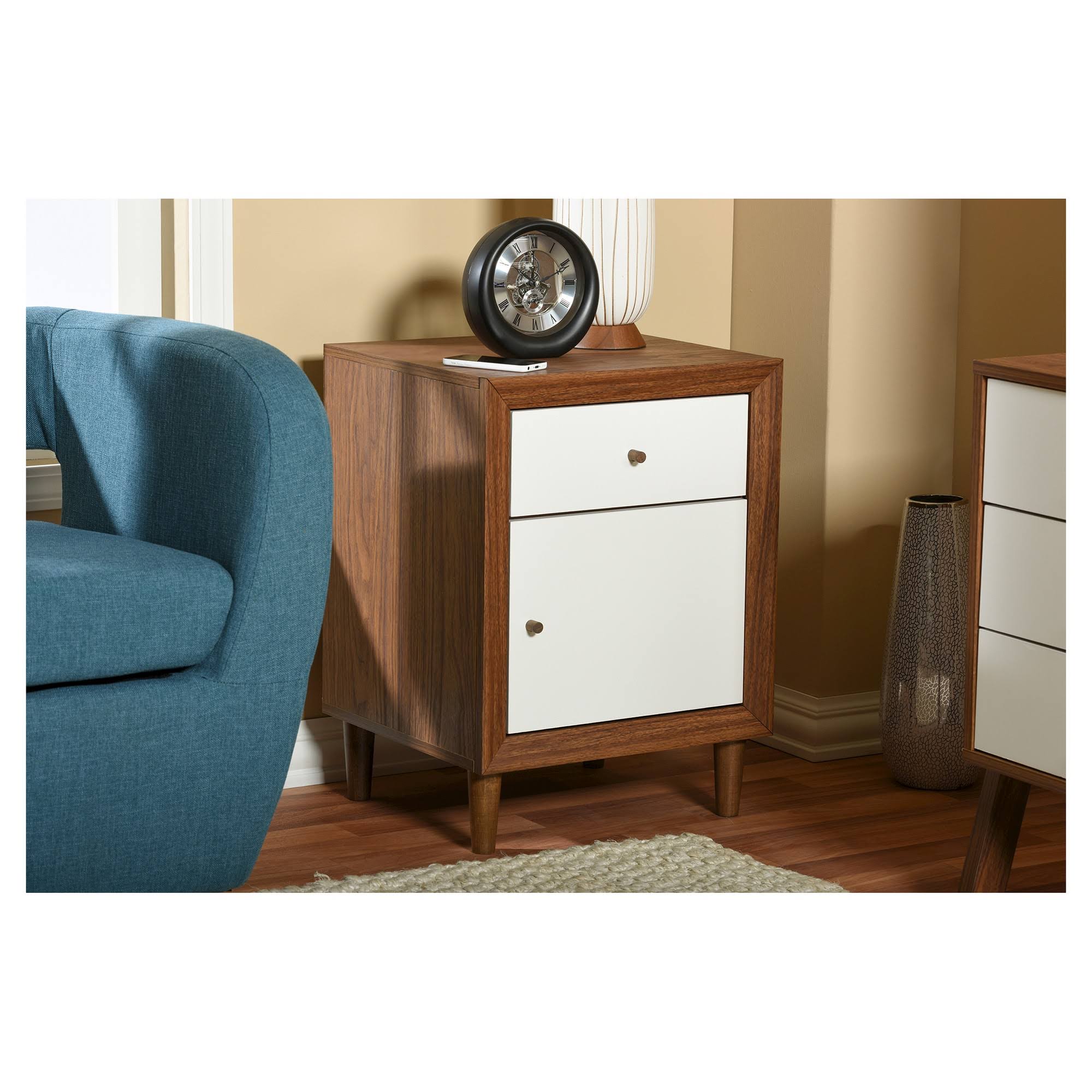 White and Walnut Wood 3-Drawer Chest K7886