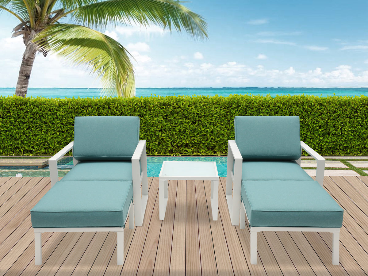 5 Pcs Patio Furniture Set Aluminum Frame Outdoor Sectional Sofa with Ottomans and Coffee, White P538