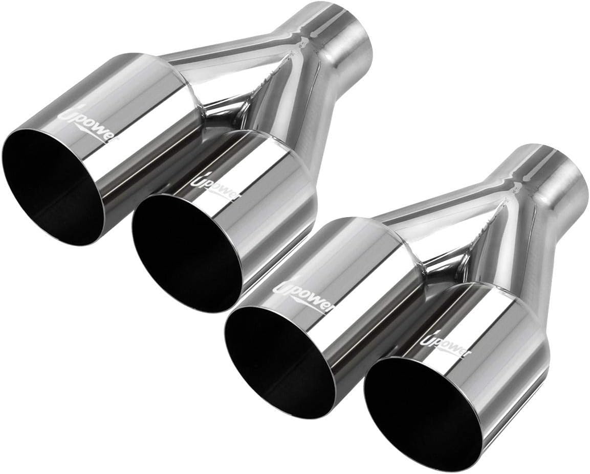 Pair of 304 Stainless Steel Dual Exhaust Tips, 2.5 inch Inlet, 3.5 inch Outlet, 10.25 inch Length, Pack of 2 B45353