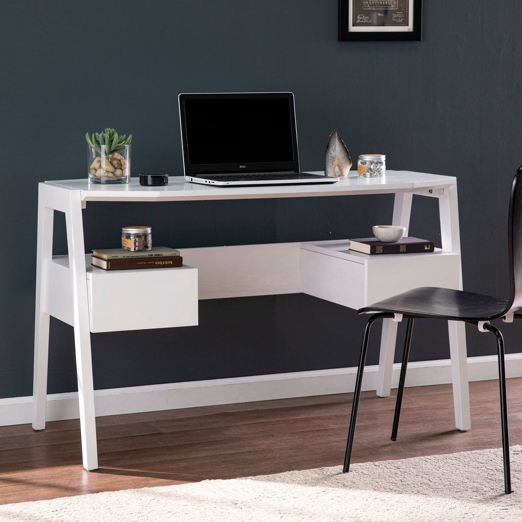 White Writing Desk with Storage K747