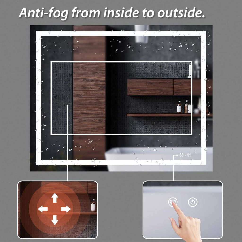 LED Bathroom Vanity Mirror 40 x 32 Inch, Dimmable, Anti-Fog, Wall Mounted D11816