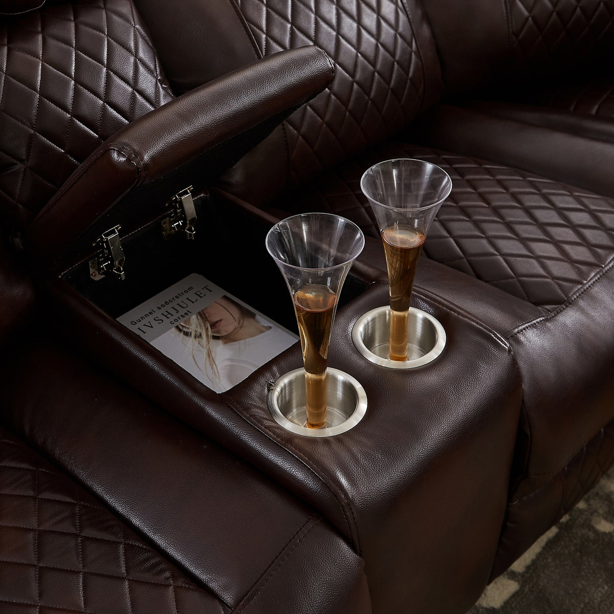Faux Leather Reclining Sectional Sofa with Cup Holder & Storage L8797