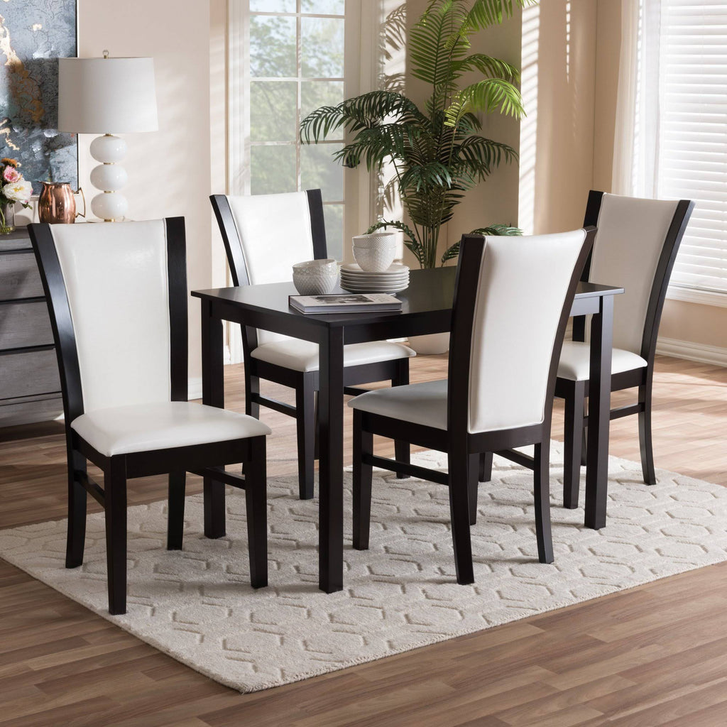 5-Piece White Faux Leather Dining Set P430
