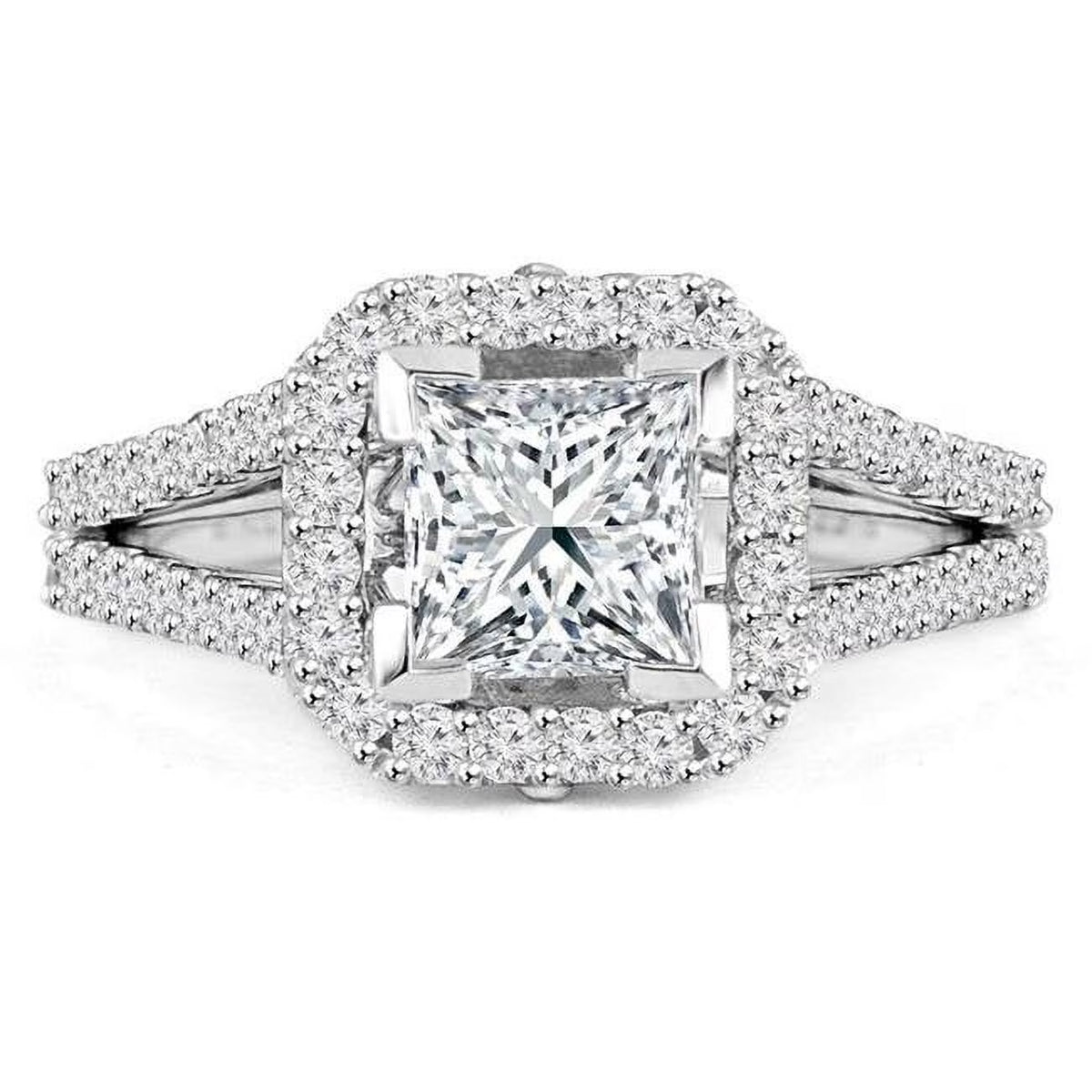 2.14 CTW Princess Diamond Radiant Halo Engagement Ring in 14K White Gold Z4900