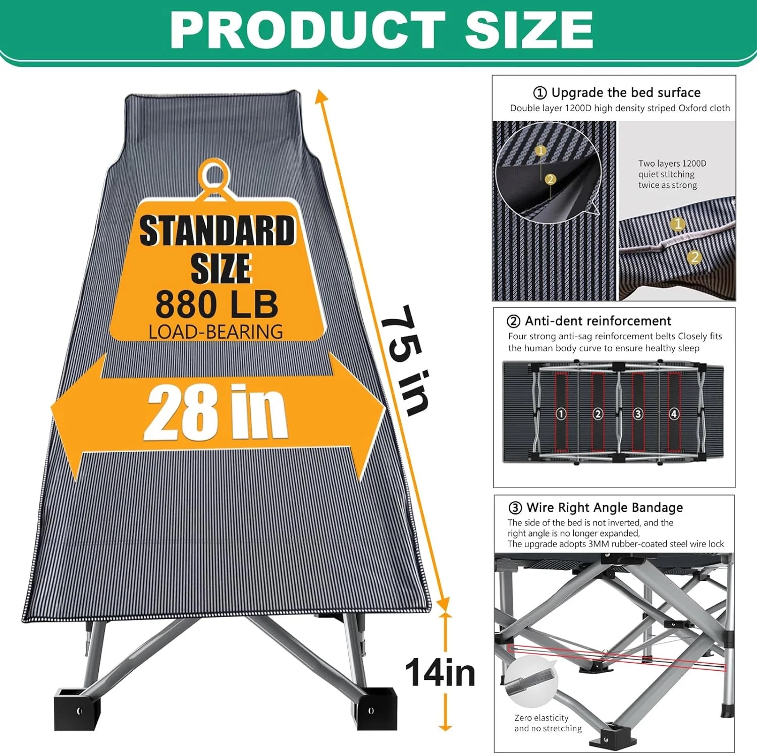 Folding Camping Cot with Mattress and Carry Bag A19949