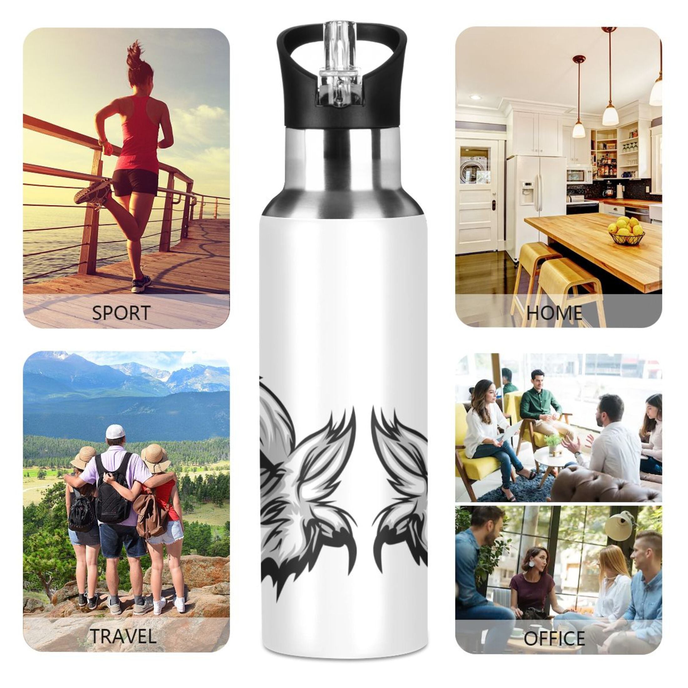 Stainless Steel Insulated Thermos Vacuum Flask Water Bottle with Straw Lid S777665
