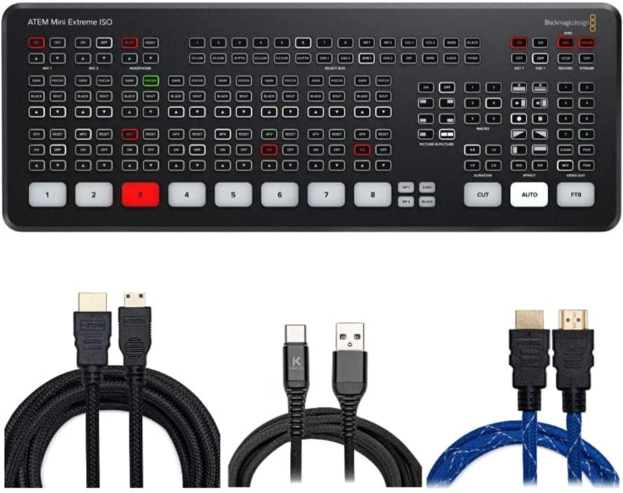 ATEM Mini Extreme ISO with 4K HDMI Cables, Mini-HDMI Cables, and USB-C Cables Bundle (7 Items) G1810