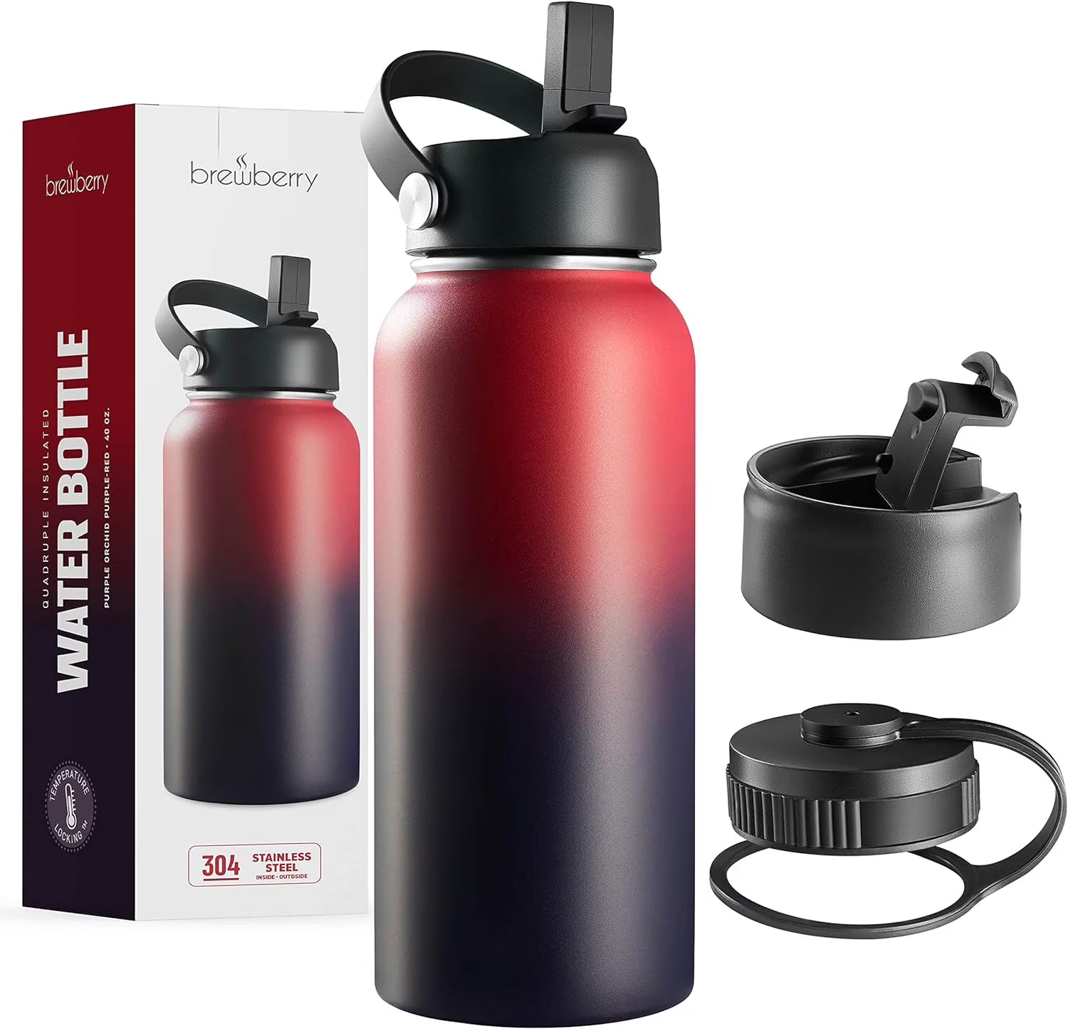 Stainless Steel Double Wall Insulated Sports Water Bottle, 40 OZ BPA Free Y79644
