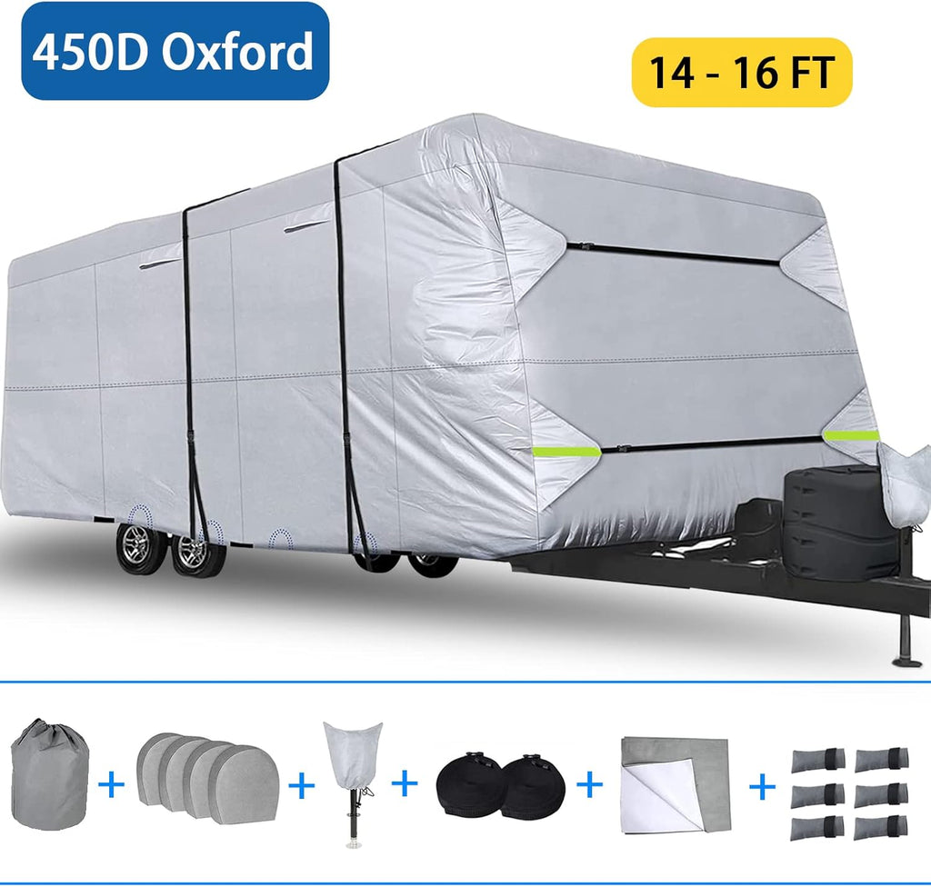 450D Double Oxford Cloth Travel Trailer RV Cover with Lashing Straps Z69816