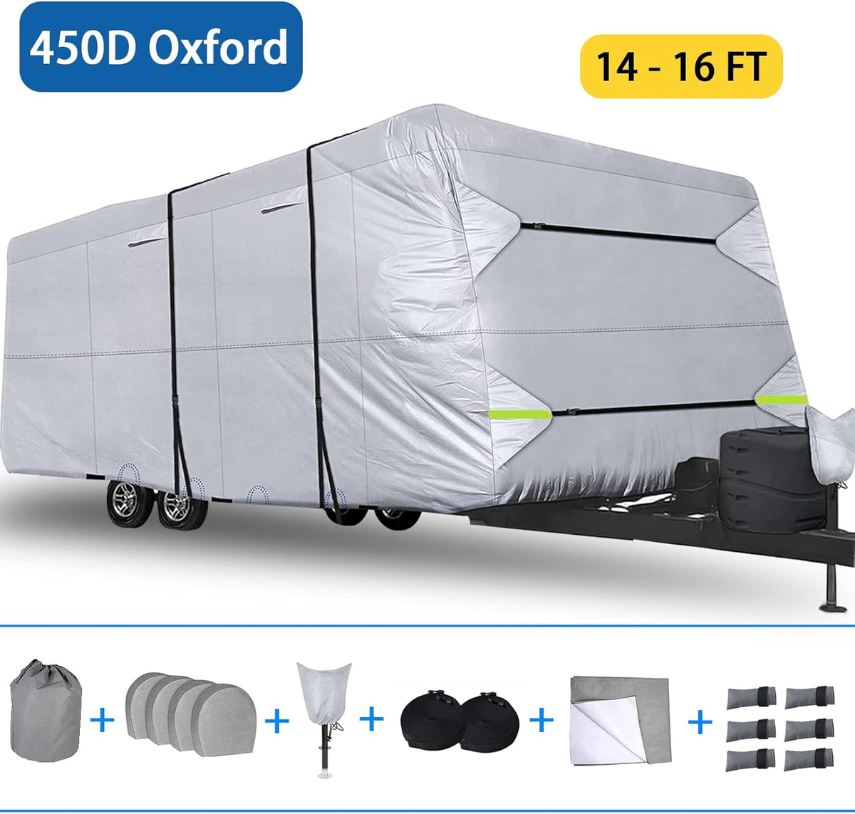 450D Double Oxford Cloth Travel Trailer RV Cover with Lashing Straps Z69816