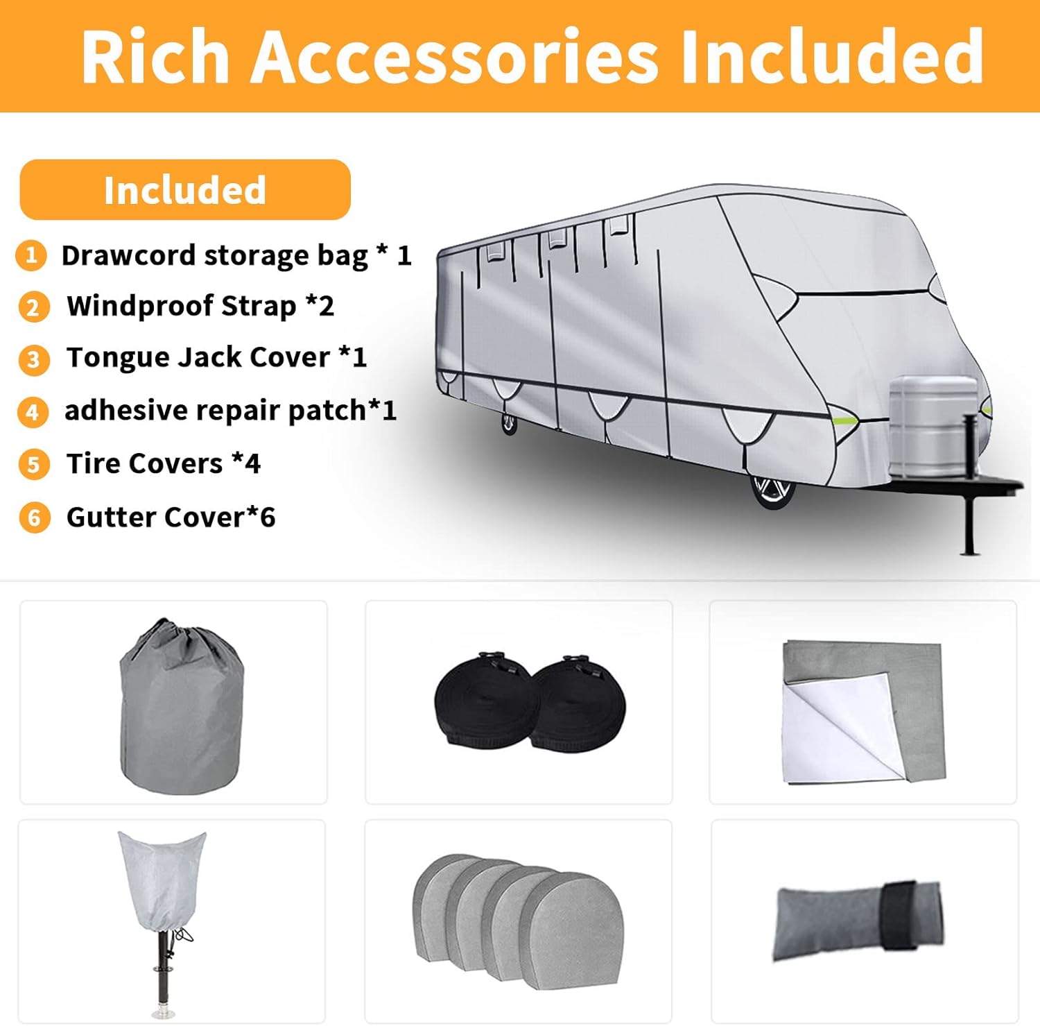 450D Double Oxford Cloth Travel Trailer RV Cover with Lashing Straps Z69816