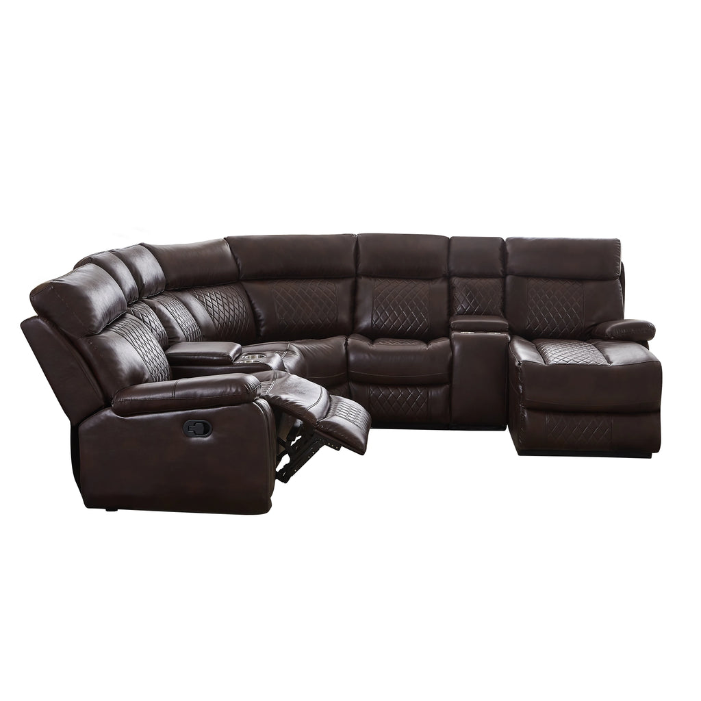 Faux Leather Reclining Sectional Sofa with Cup Holder & Storage L8797