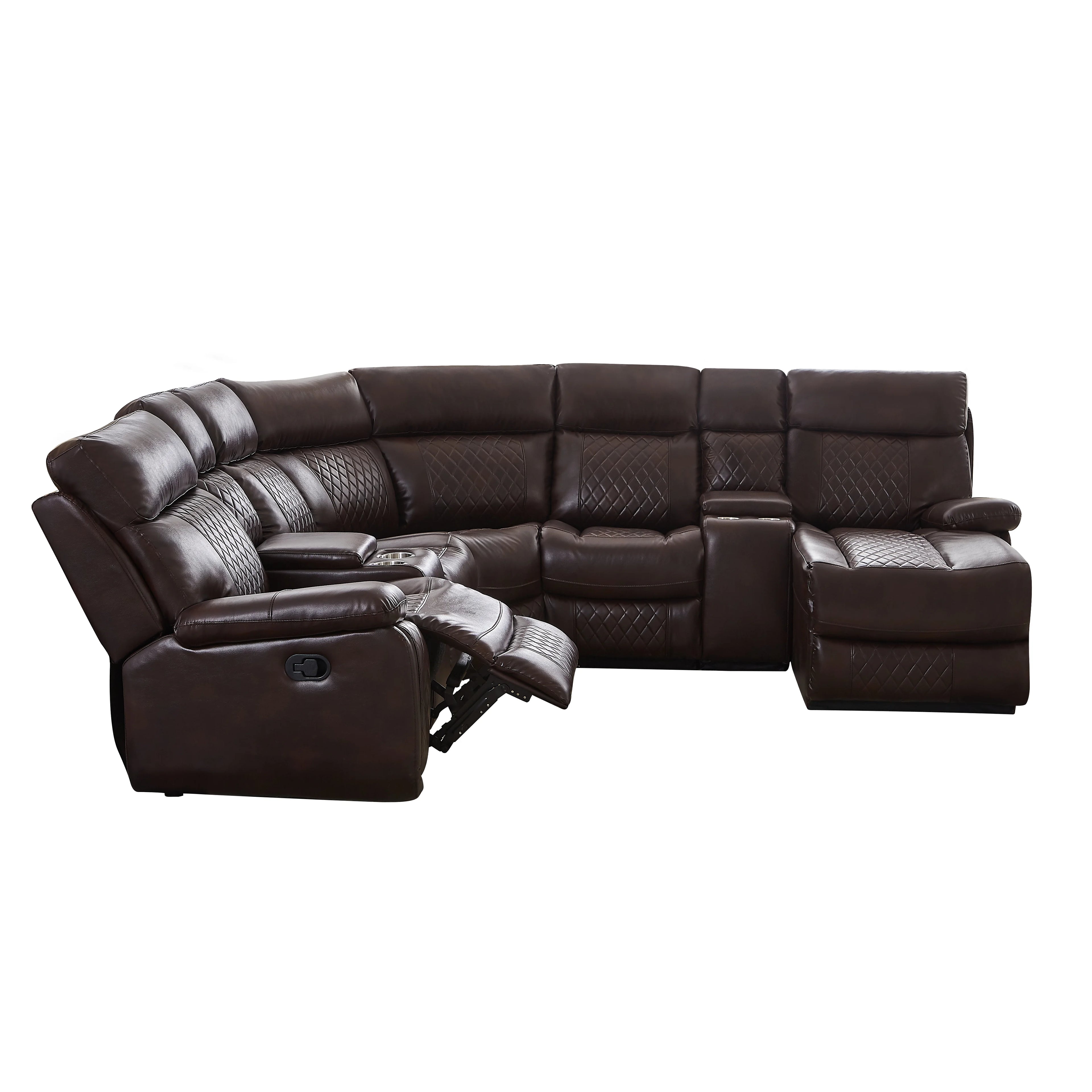 Faux Leather Reclining Sectional Sofa with Cup Holder & Storage L8797