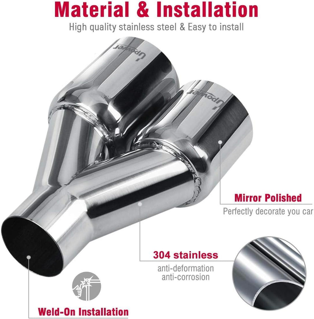 Pair of 304 Stainless Steel Dual Exhaust Tips, 2.5 inch Inlet, 3.5 inch Outlet, 10.25 inch Length, Pack of 2 B45353