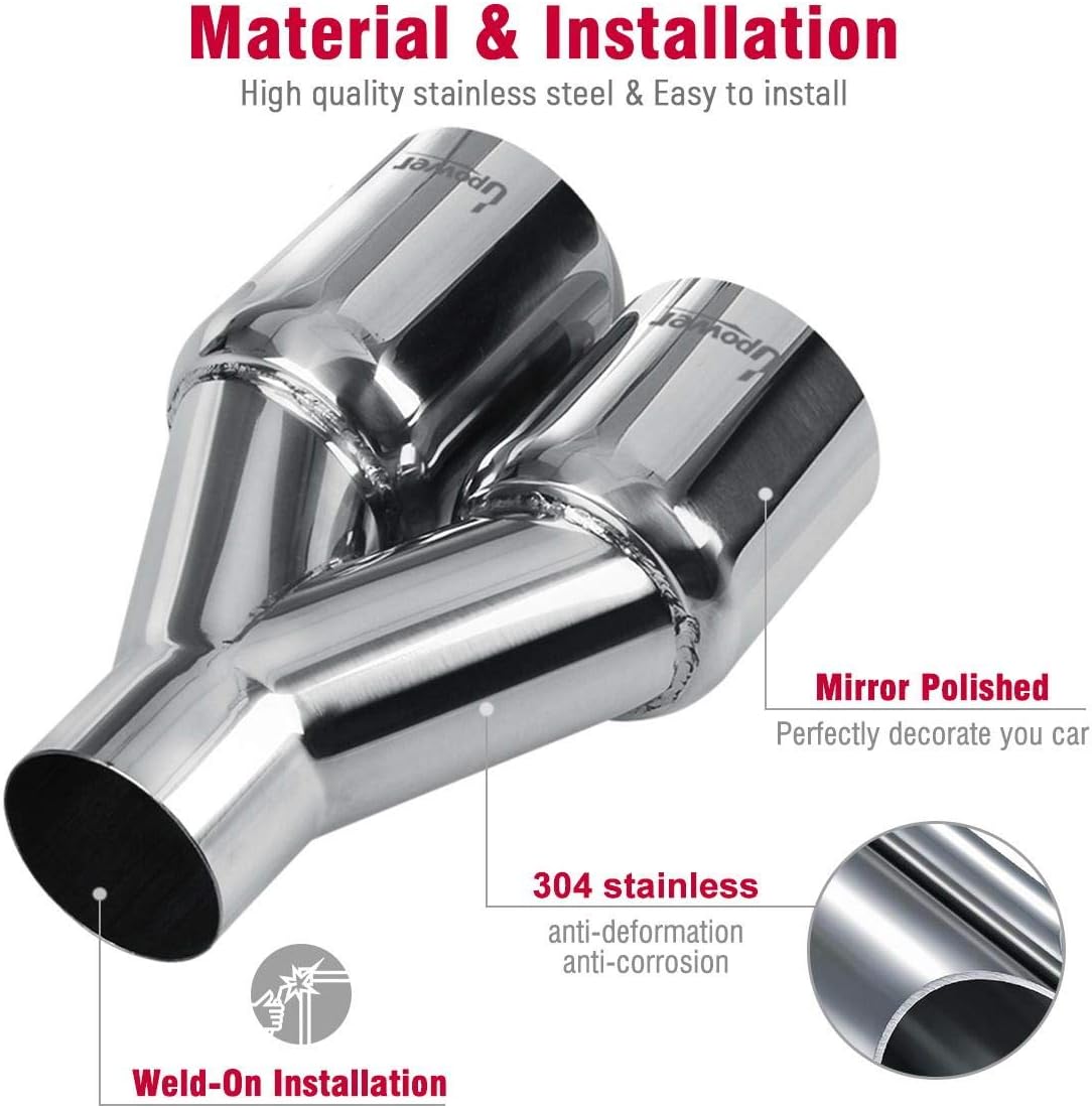 Pair of 304 Stainless Steel Dual Exhaust Tips, 2.5 inch Inlet, 3.5 inch Outlet, 10.25 inch Length, Pack of 2 B45353