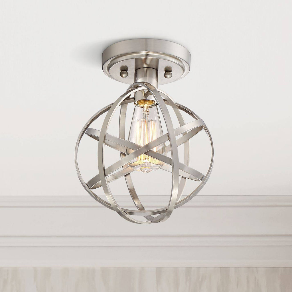Industrial Ceiling Light Semi Flush Mount Fixture LED Brushed Nickel 8x22 Wide Open Cage K340167