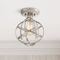 Industrial Ceiling Light Semi Flush Mount Fixture LED Brushed Nickel 8x22 Wide Open Cage K340167