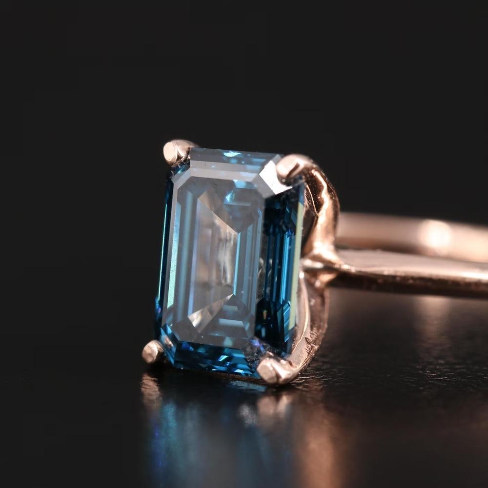 Blue Diamond Emerald Cut Solitaire Engagement Ring T141