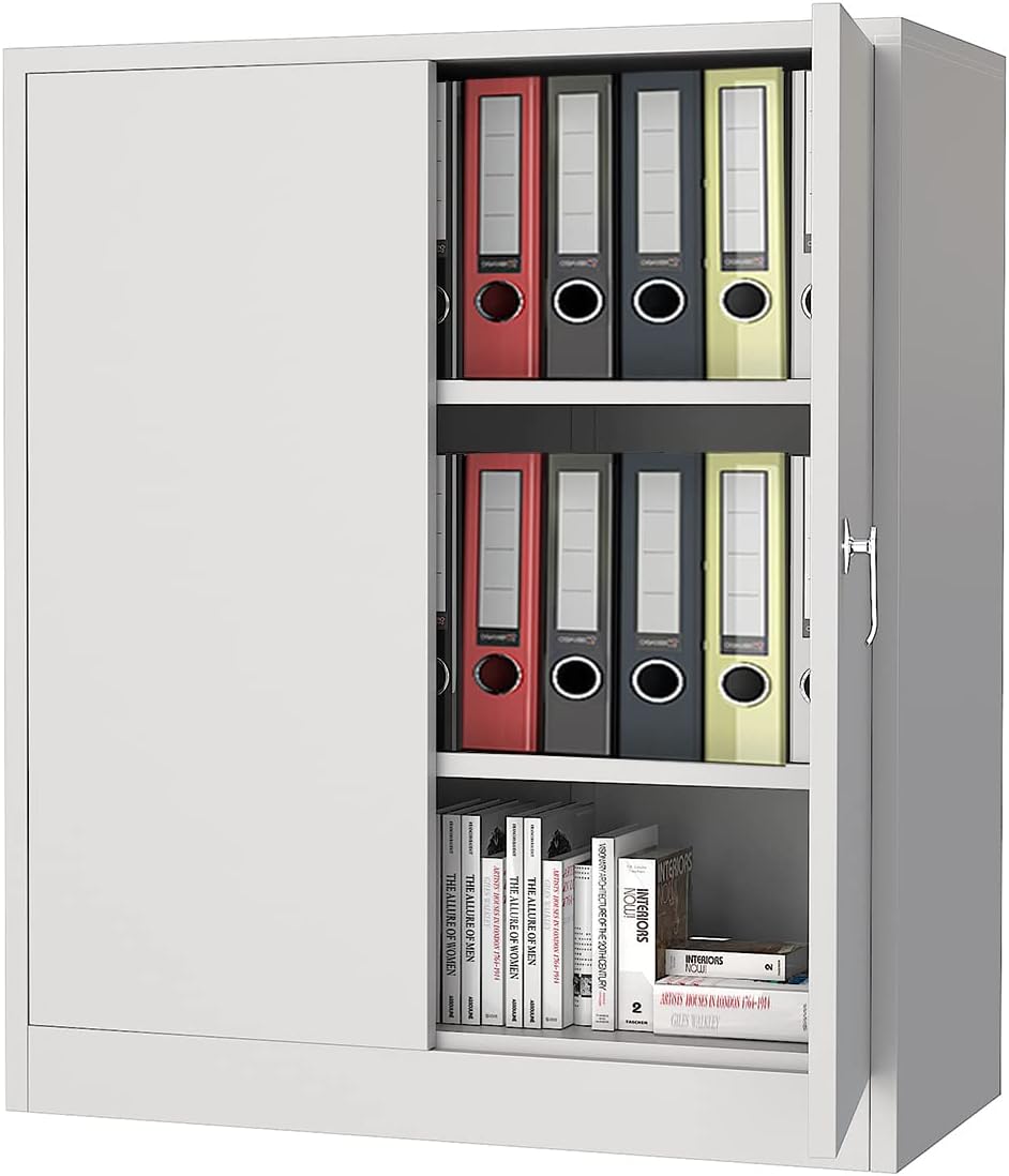 White Steel Lockable Garage Storage Cabinet with Doors and Shelves Z426703