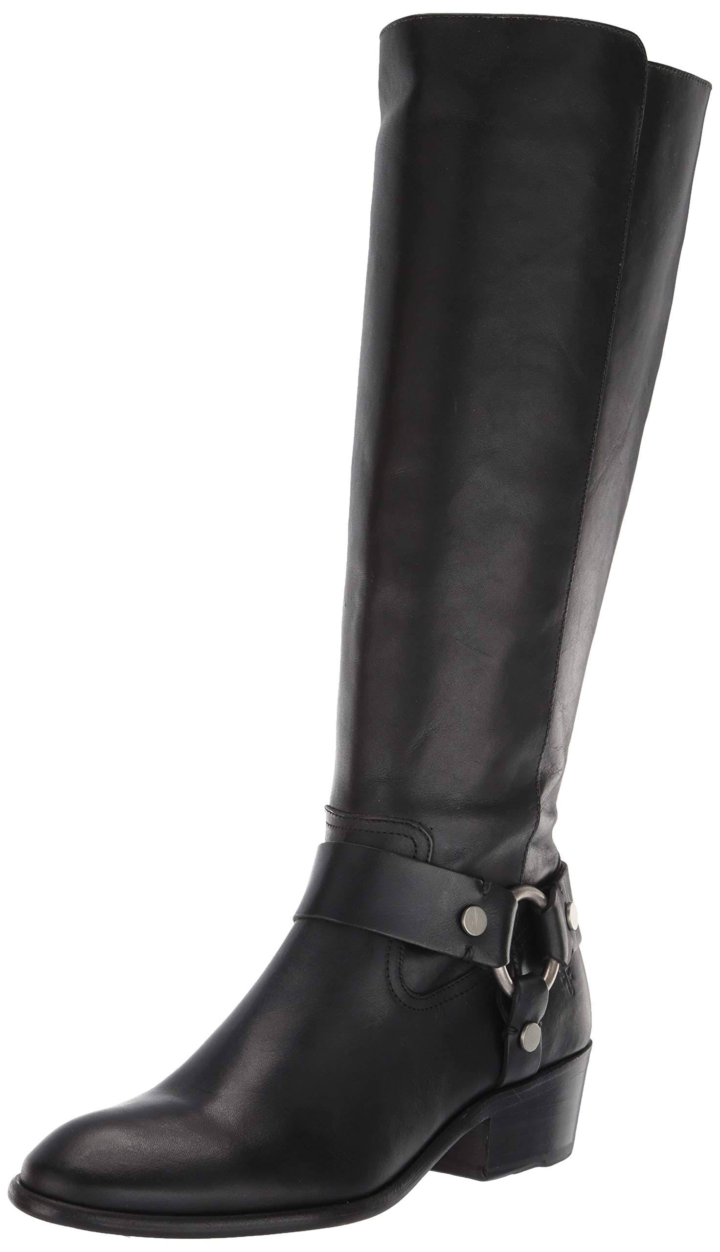 Black Harness Tall Wide Calf Boots G793