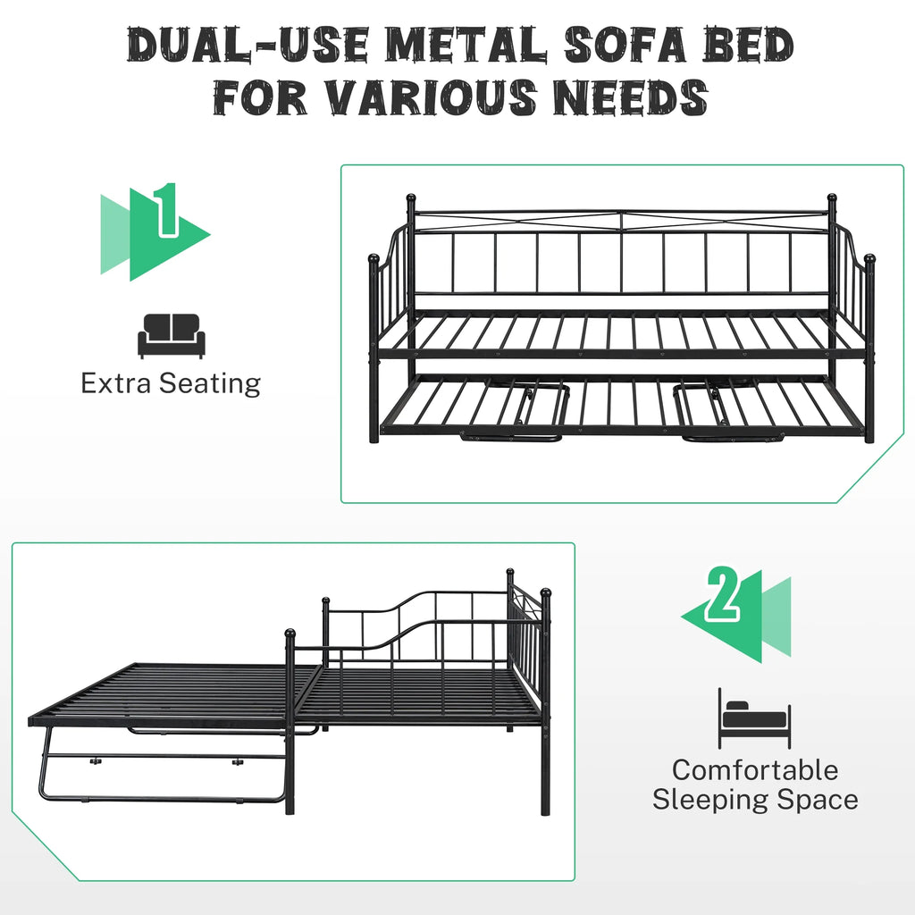 Black Twin Size Metal Daybed with Trundle E633070