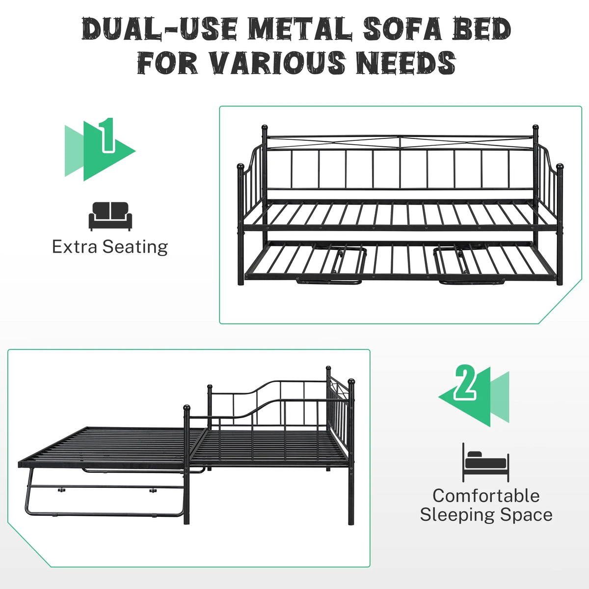 Black Twin Size Metal Daybed with Trundle E633070