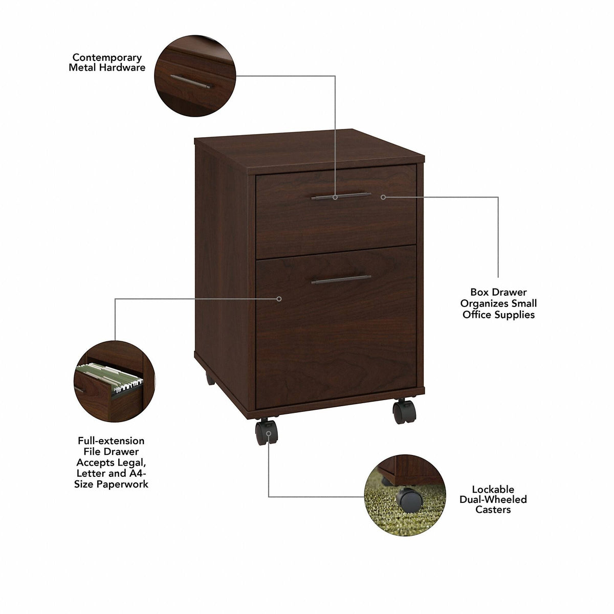 Dark Gray Hickory L Shaped Desk with Hutch and 2 Drawer Mobile File Cabinet R943