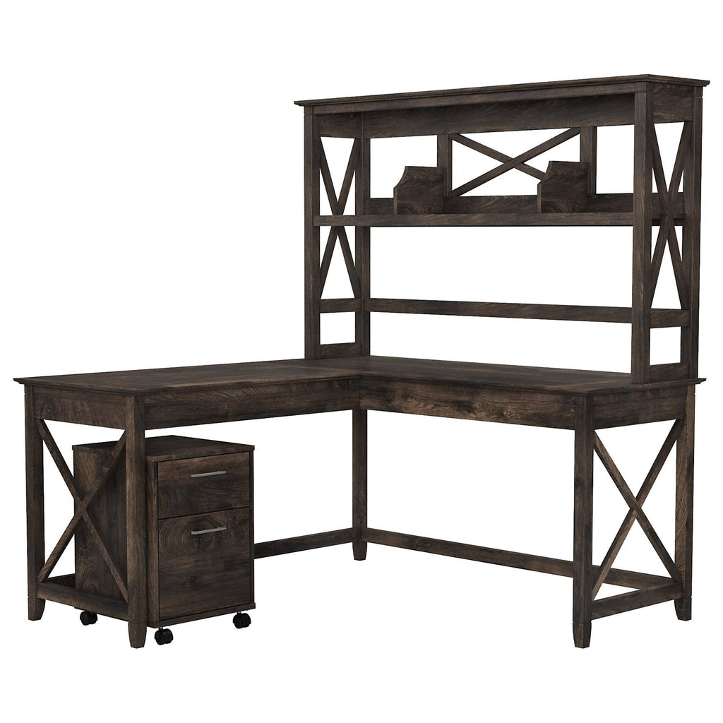 Dark Gray Hickory L Shaped Desk with Hutch and 2 Drawer Mobile File Cabinet R943