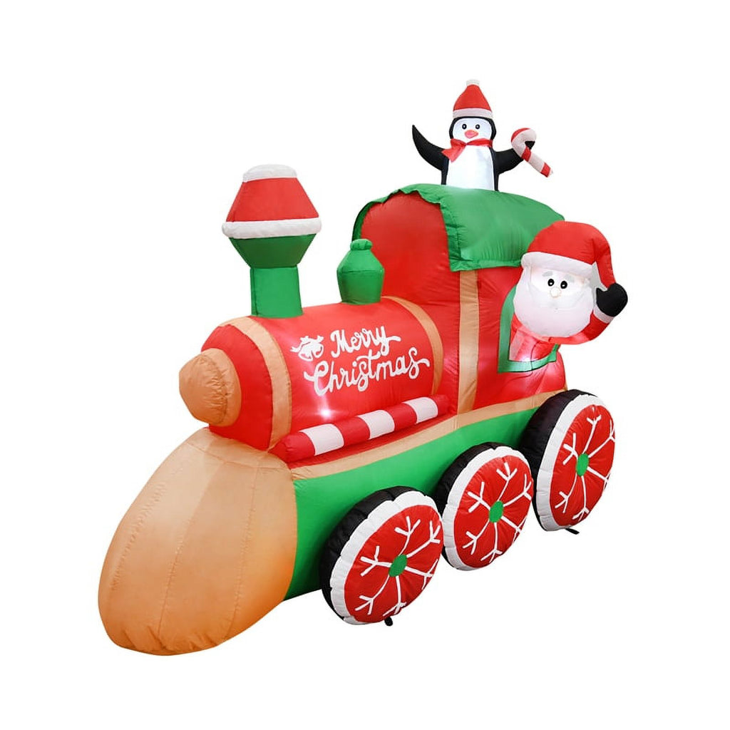 6.5FT Multi-Colored Christmas Penguins In The Train Inflatable I917971