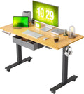 Adjustable Height Electric Standing Desk with Drawer, 55 x 24 Inches Black Steel Frame/Rustic Brown Tabletop X933012