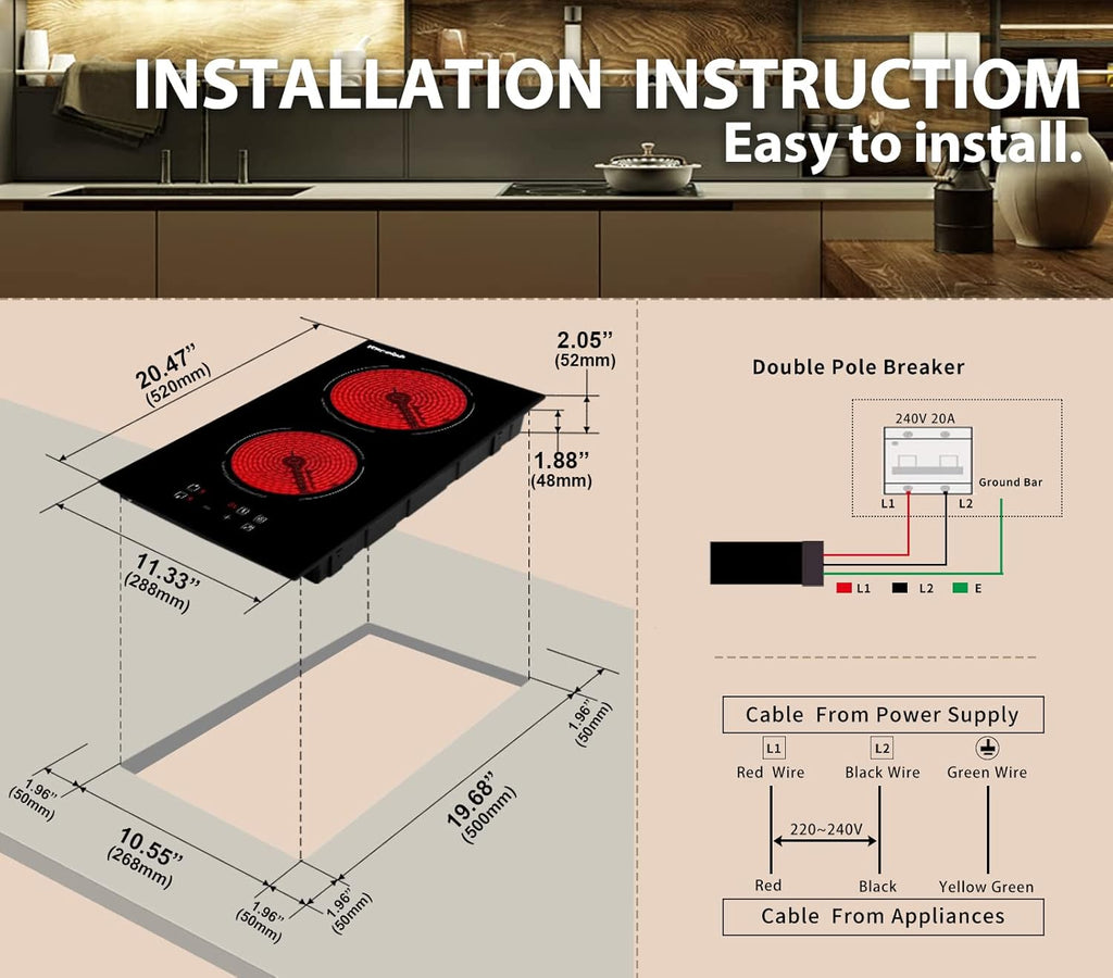 12 Inch 2 Burners Electric Cooktop E610004