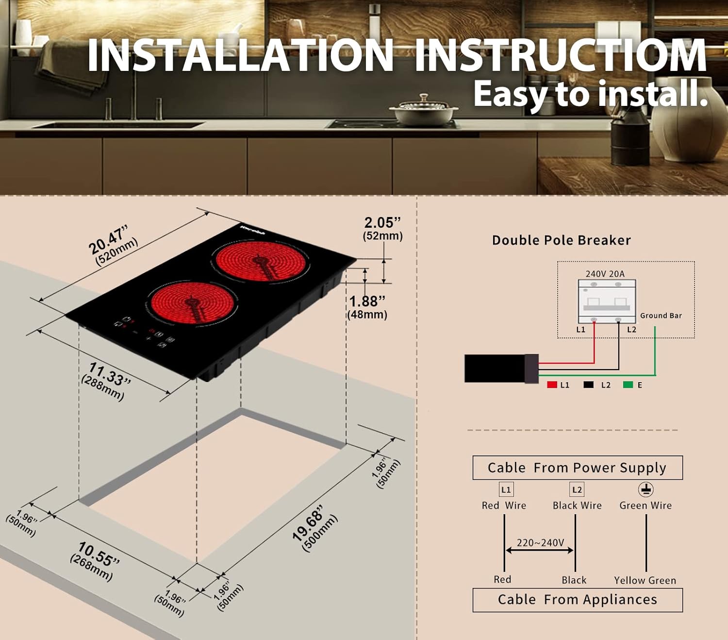 12 Inch 2 Burners Electric Cooktop E610004
