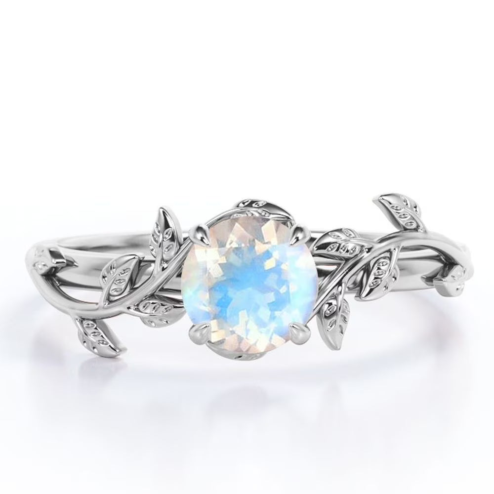 0.50 Carat Round Cut Rainbow Moonstone Engagement Ring U258