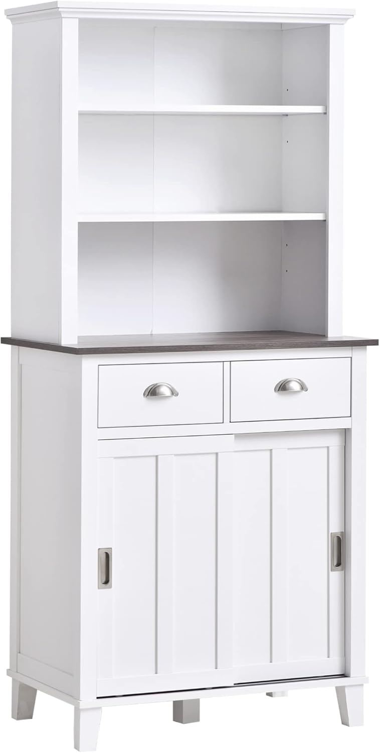 White Freestanding Buffet with Hutch Storage Cabinet U883