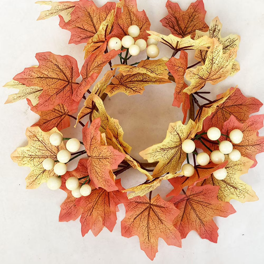 Artificial Maple Leaves and Berries Candle Rings 11" Wide B59278
