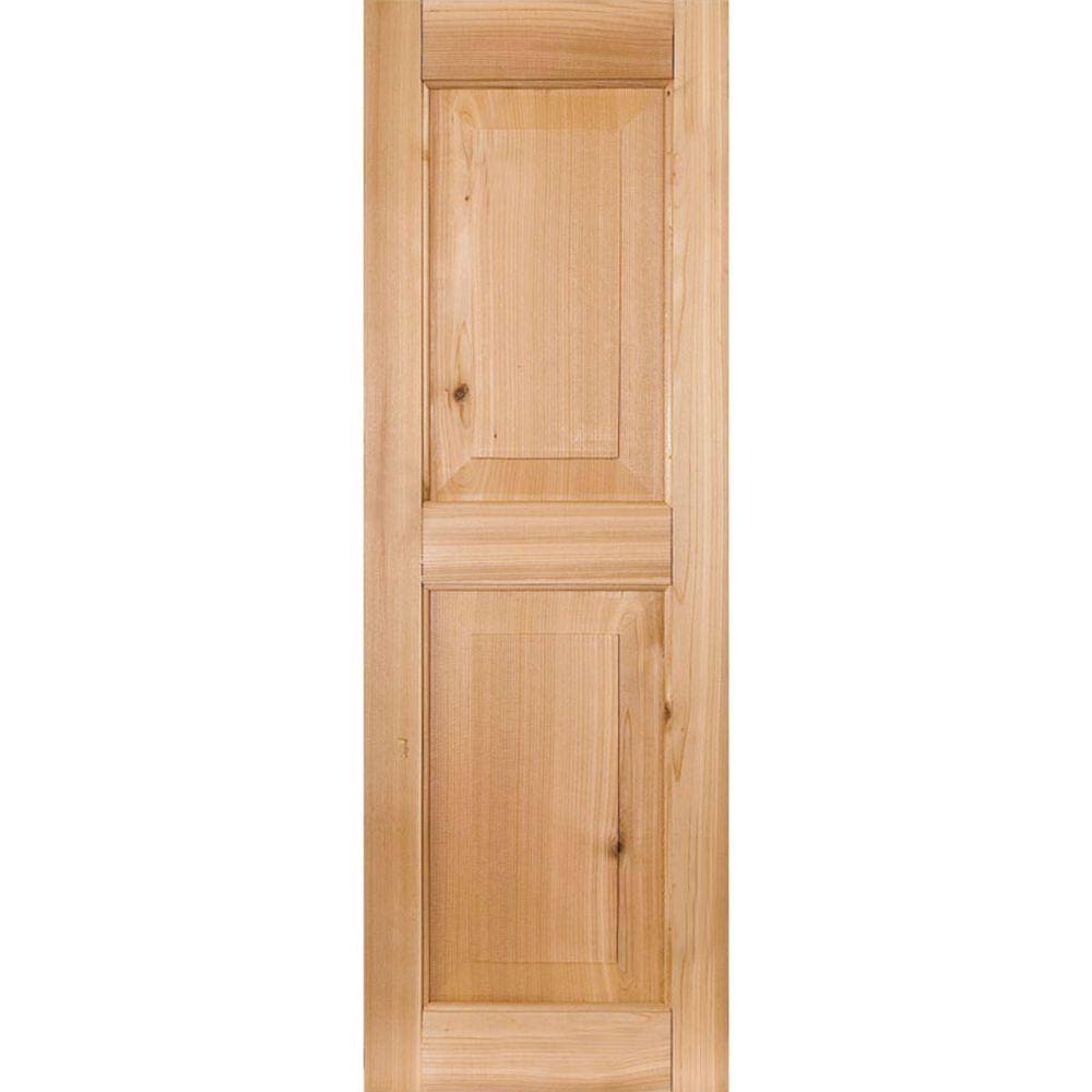 18 in. x 42 in. Unfinished Western Red Cedar Raised Panel Shutters Pair B596